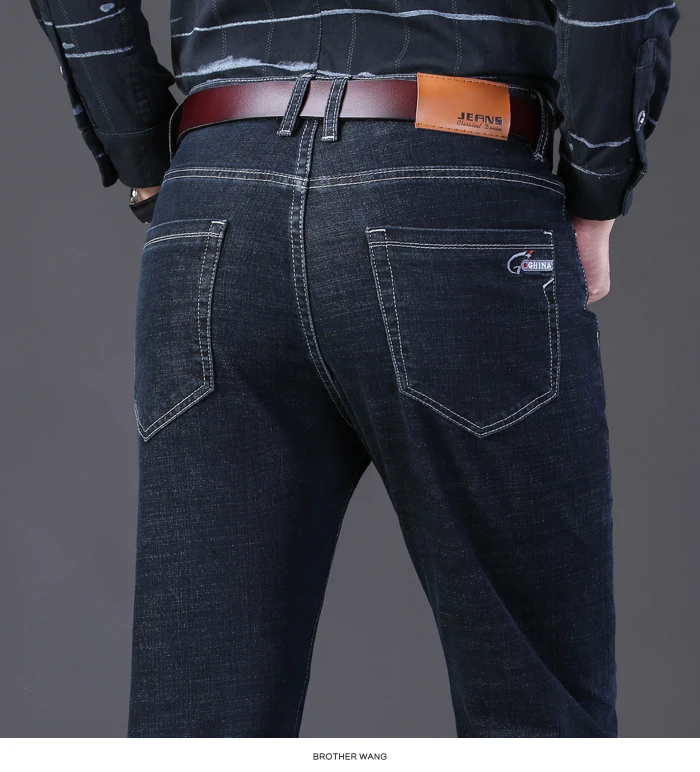 Большие размеры 40, 42, 44, мужские деловые джинсы новые классические модные маленькие прямые Стрейчевые брюки мужские Брендовые брюки черного и синего цвета