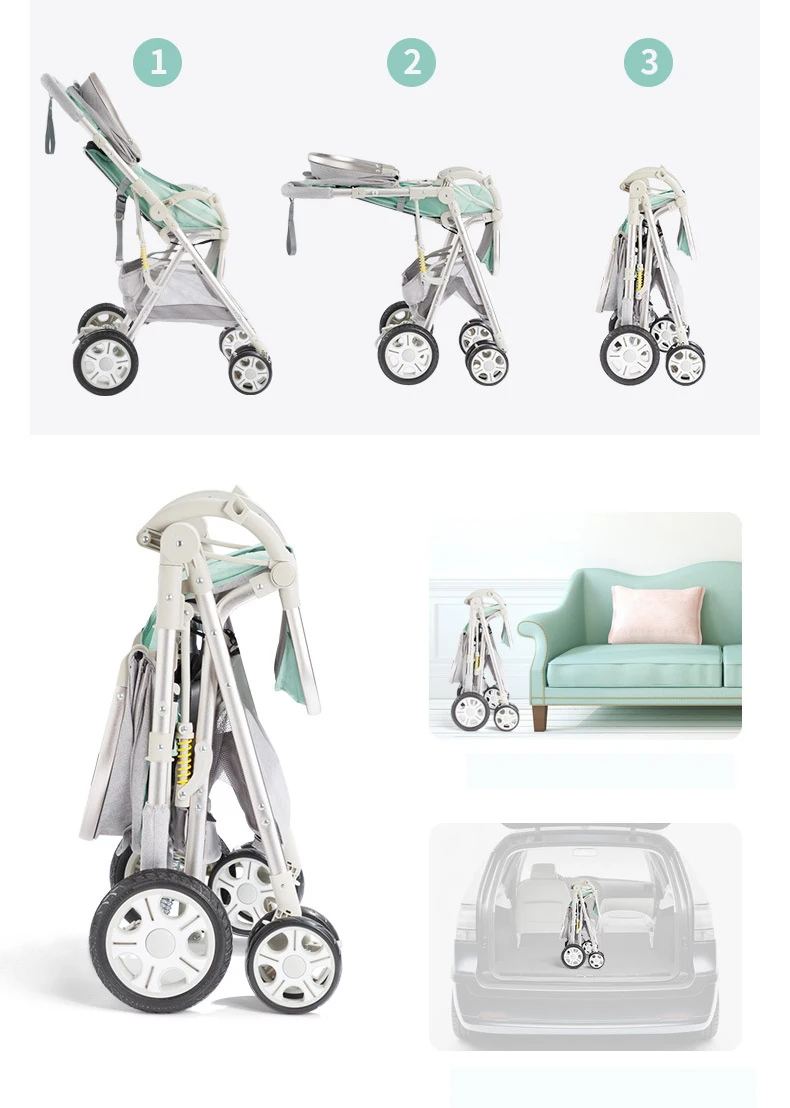 Детская коляска, легкая складная четырехколесная коляска, может лежать, детская Двусторонняя коляска с высоким пейзажем