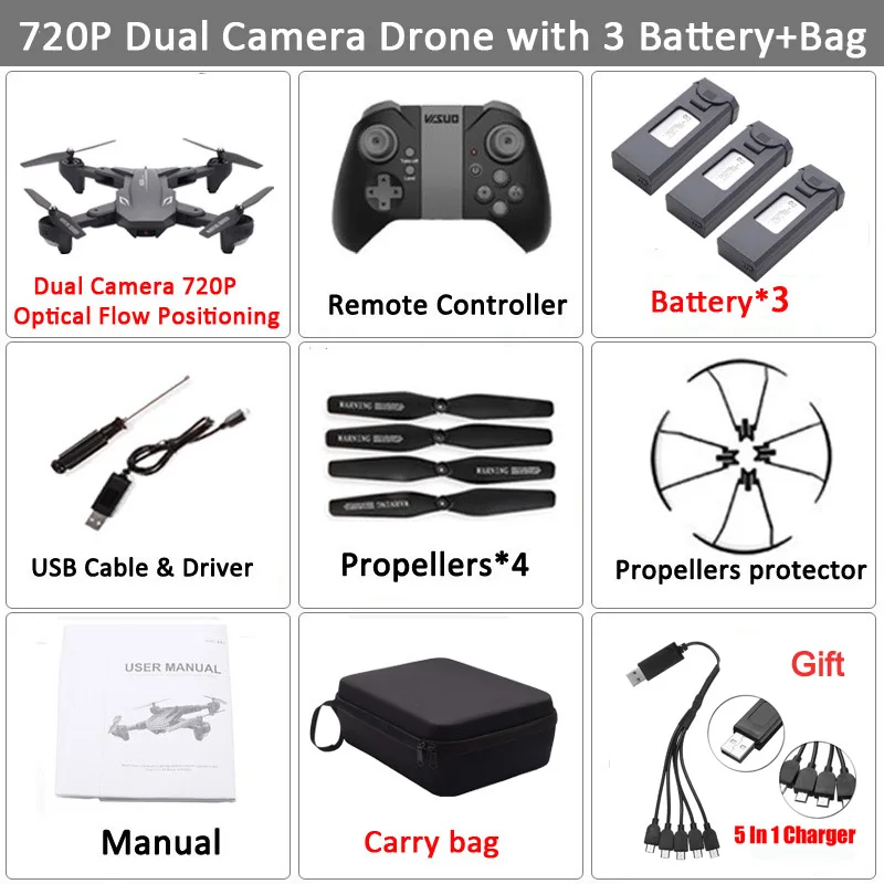 720P-3Battery-Bag Visuo XS816 Радиоуправляемый Дрон 4K 720P двойная камера wifi FPV Дроны для профессиональной съемки жестов VS XS809HW XS809S E58 SG106 - Цвет: 720P-3Battery-Bag