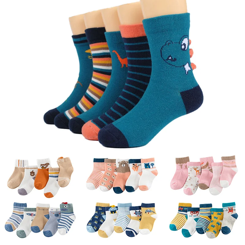 INPEPNOW-5 pares de calcetines de algodón para niños y niñas, calcetines de algodón de dibujos animados para bebés recién nacidos niños, Skarpetki WZ002