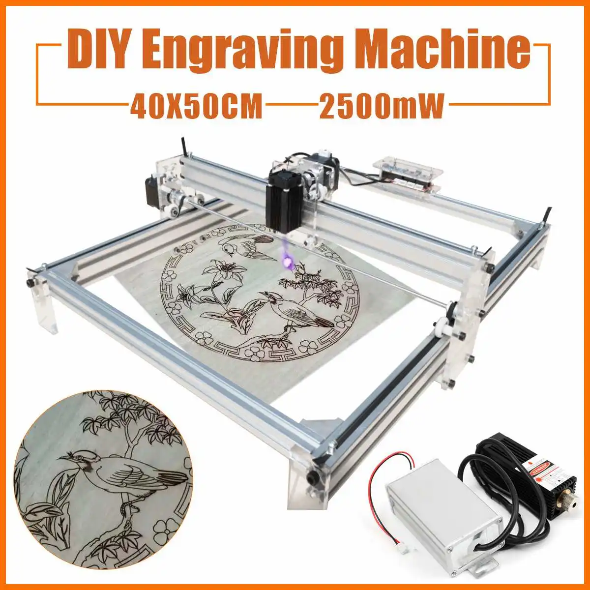 40*50cm Mini 2500MW Laser Engraving Machine 12V DIY Desktop Mini Wood RouterCutting/Engraving Machine with Laser Goggles