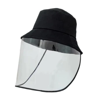 

Fisherman Black Bucket Hats PVC Sun Hat with Plastic Mask Protective face Shield Anti Virus Spread Dust