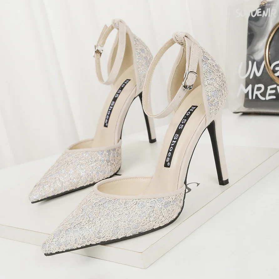 

2020 summer Female sandals Pointed Toe high heels White color tip with 10cm fine with high heels Pumps