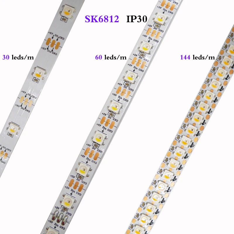 Светодиодная лента SK6812 5 В 1 м 30/60/144 светодиодов/пикселей/м 4 в RGBW + CW/NW/WW Адресуемая