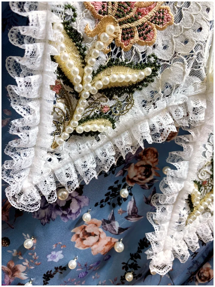 New style retro floral printed nail pearl bud embroidered fake collar with distinguished and thin temperament