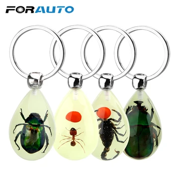 

FORAUTO Luminous Insect Car Keyring Creative Keychain Artificial Amber Scorpion Ant Amber Key Chains Handbag Wallet Pendant
