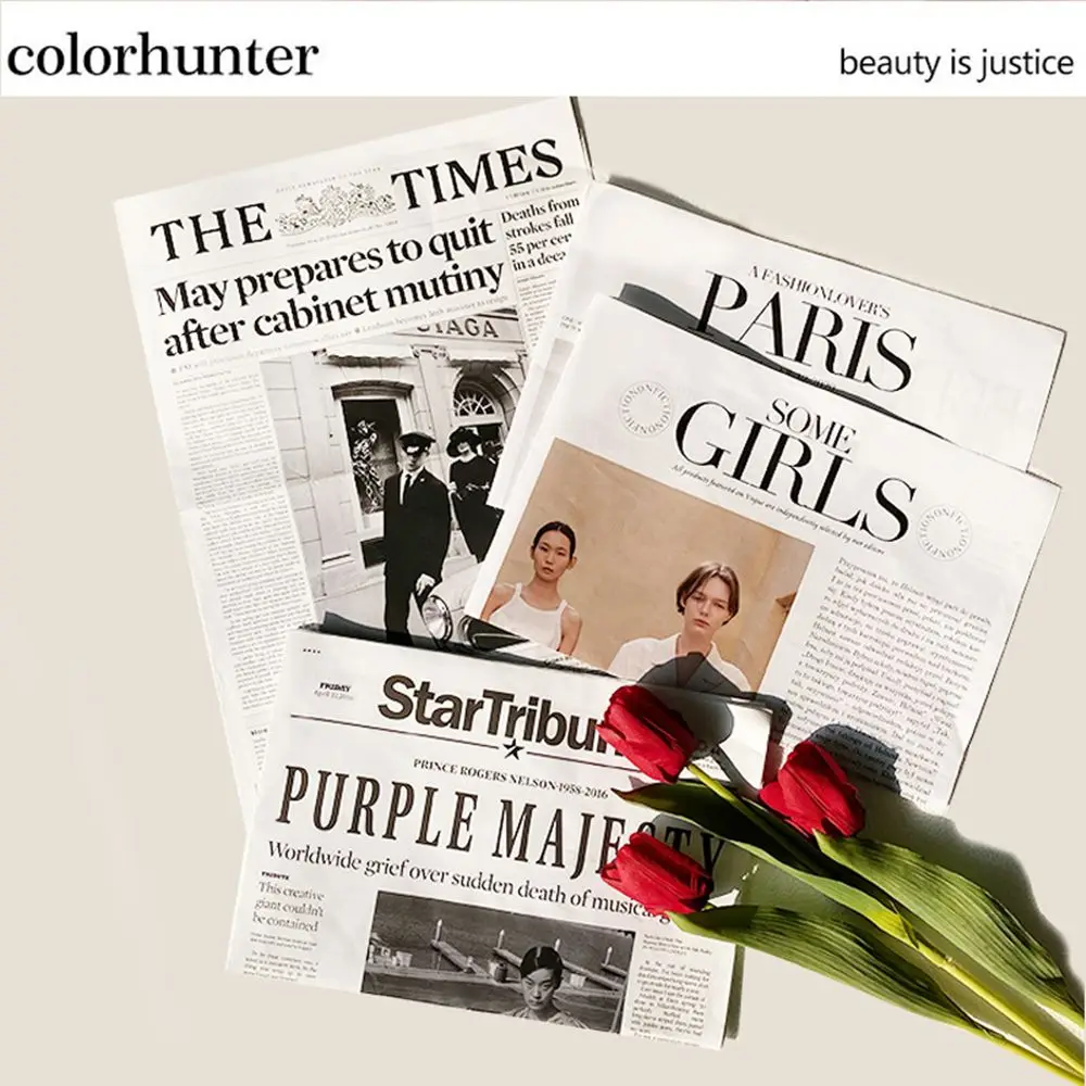 Retro English Newspapers Photo Magazines Gift Flowers Wrapping Paper Bouquet Photography Props Background Decoration