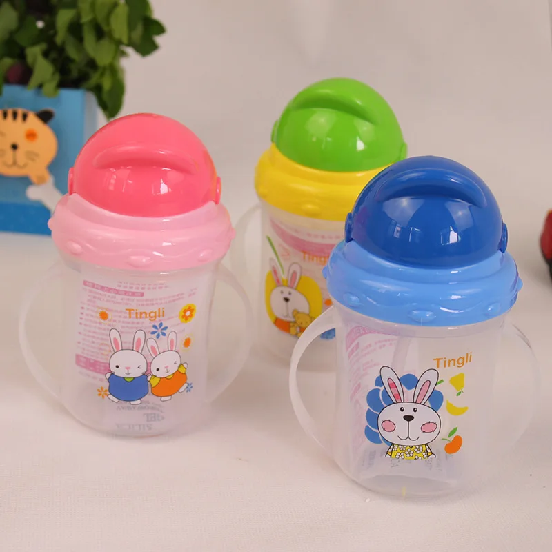 150ML Baby Cup Portable Kids Straw Water Bottle With Double Handles Infant Cute Rabbit Print Training Feeding Drinking | Мать и ребенок