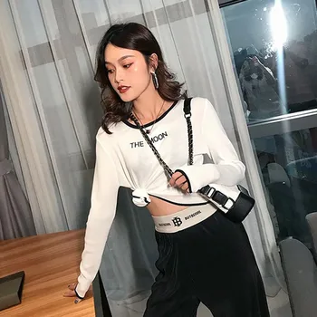 

Women Knitted Short Sweaters Female Fashion Letter Print Sweater O-Neck Pullover 2020