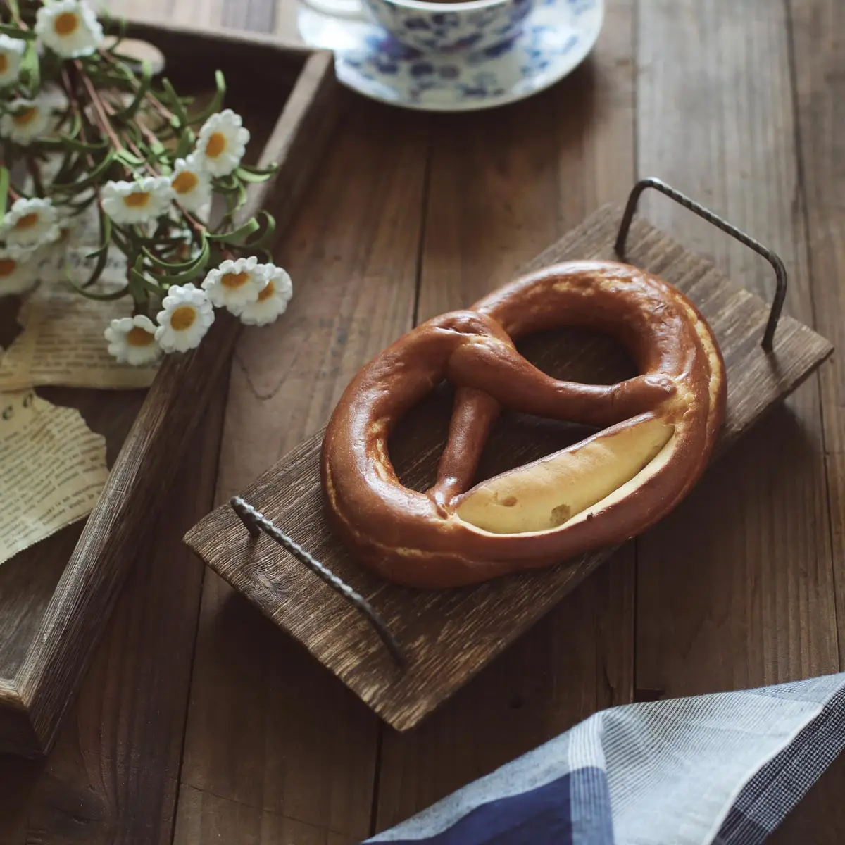 

Old Tray Wooden Plate Iron Handle for Afternoon Tea Fruit Coffee Bread Handmade Rustic Food Photography Prop