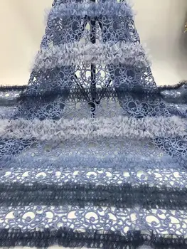 

Nigerian french net lace fabrics high quality blue embroidered tulle lace fabric / 3D flowers mesh lace for wedding FHD1113
