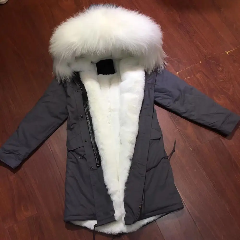 Grey Long Parka Elegant With Fake Fur Lined Brand Jacket For New Collection