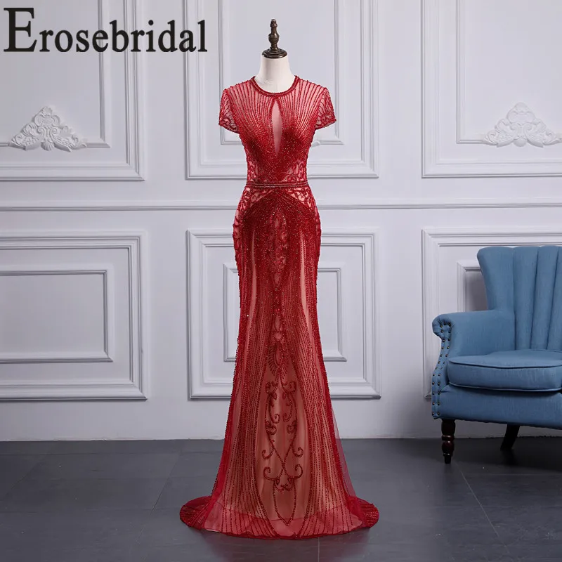 Erosebridal роскошное вечернее платье длинное официальное с силуэтом "Русалка" и вышивкой бисером платье для женщин сексуальное иллюзионное вечернее платье на молнии сзади - Цвет: Color 1
