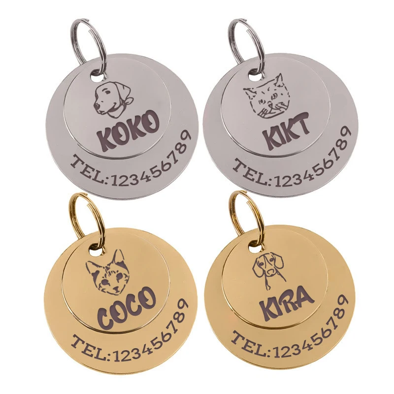 2021 nuevo personalizado etiquetas de perro perros, gatos accesorios Collar Anti-perdido Pet ID etiqueta cachorro de acero inoxidable personalizado mascotas suministros