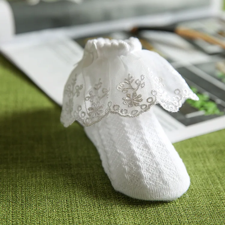 Spring Summer Children Lace-up Short Socks Girls Pearl Mesh Foot Sock with Holes Bow Thin Cotton Baby Socks