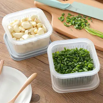 

Kitchen Storage Case Home Garlic Onion Food Container Square Drain Sealed Box Household Organize Box Fridge Freezer Organizers