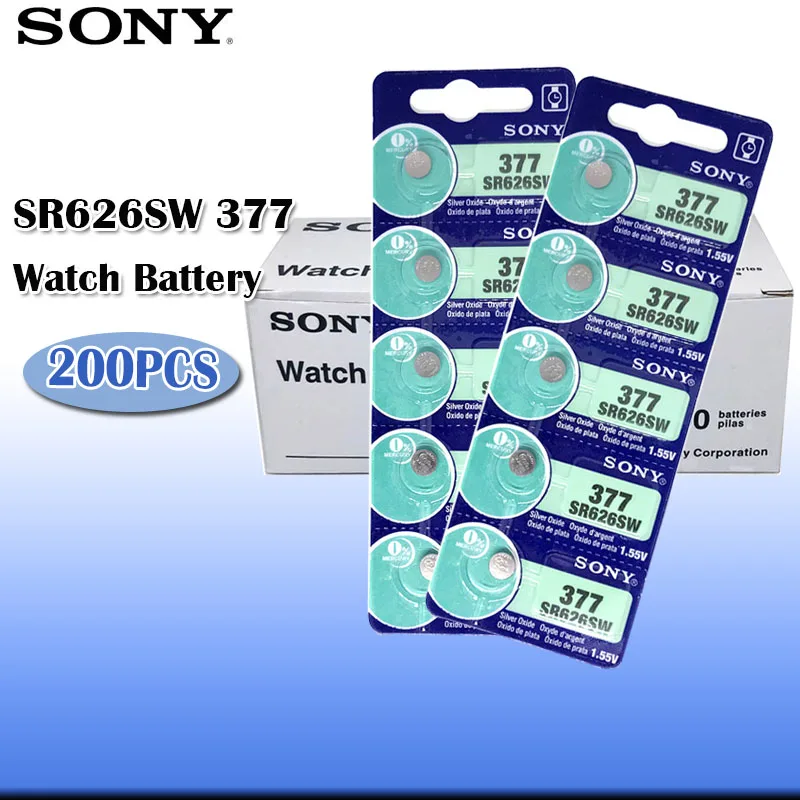200 шт. 100% Sony Оригинал 1 55 V 377 SR626SW SR626 AG4 Серебряный оксид часы батарея кнопочная