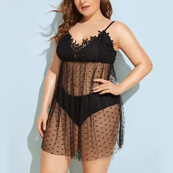 

Printed Night Dress Sexy Sleepwear Ladies Mini Gowns Black See Though Lace Lingerie Porno Dress Ropa Sexy Para El Sexo Nightwear