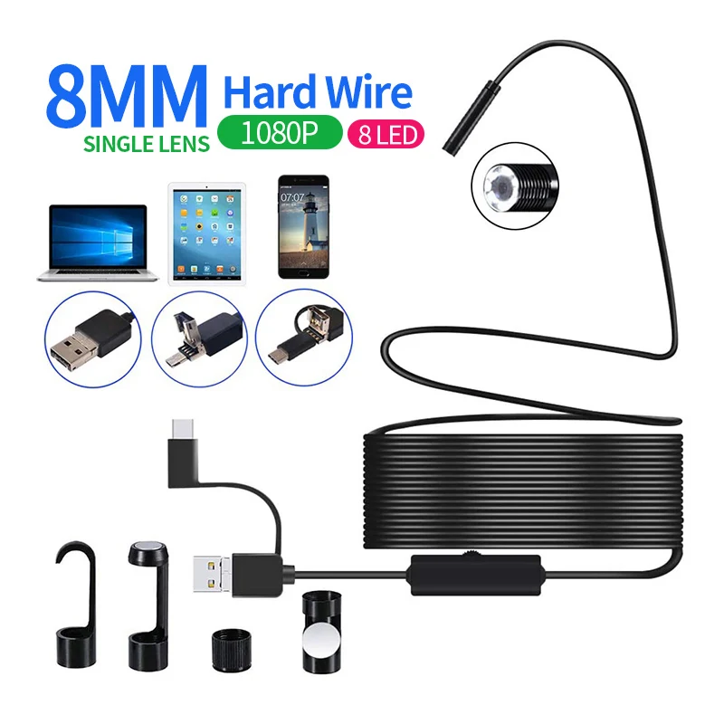 1080P/640P USB Endoscope Inspection Camera 3 in 1 USB/Micro USB/Type-C Endoscope Camera Borescope with 8 LED for Samsung Huawei best security camera system Surveillance Items