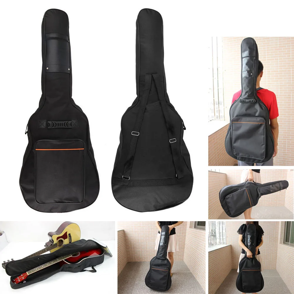Новая мода портативный 38-41 дюймов Акустическая классическая гитара сумка Двойные ремни Мягкий уплотненный мягкий чехол гитара рюкзак WSH99 - Цвет: Черный