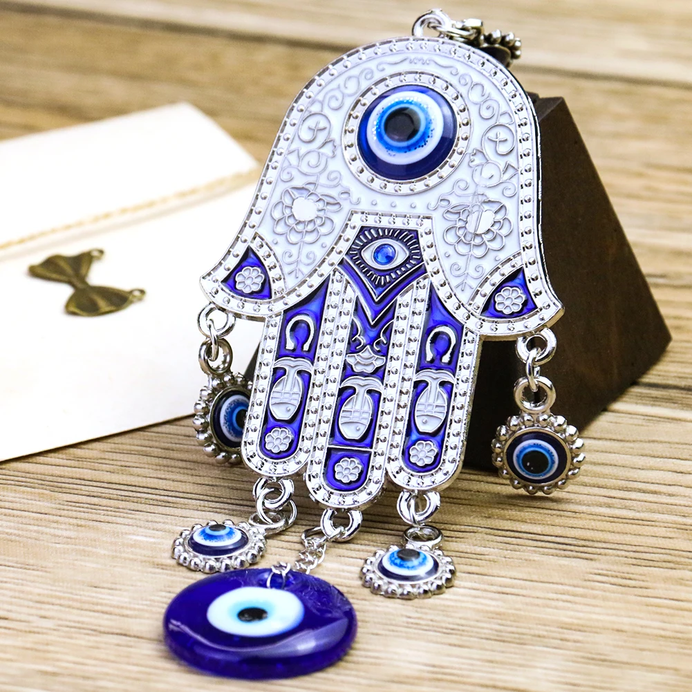 Egypt Fatima Palm Eye Nazar Boncuğu Exorcism Lucky Amulet Metal Wind Chime Car Pendant Feng Shui Home Decor Meditation Key Chain | Дом и сад