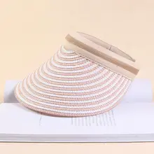 Корейский стиль, женская Плетеная соломенная шляпа с солнцезащитным козырьком, с клипсой, контрастный цвет, в полоску, с широкими полями, анти-УФ, пляжная кепка для улицы