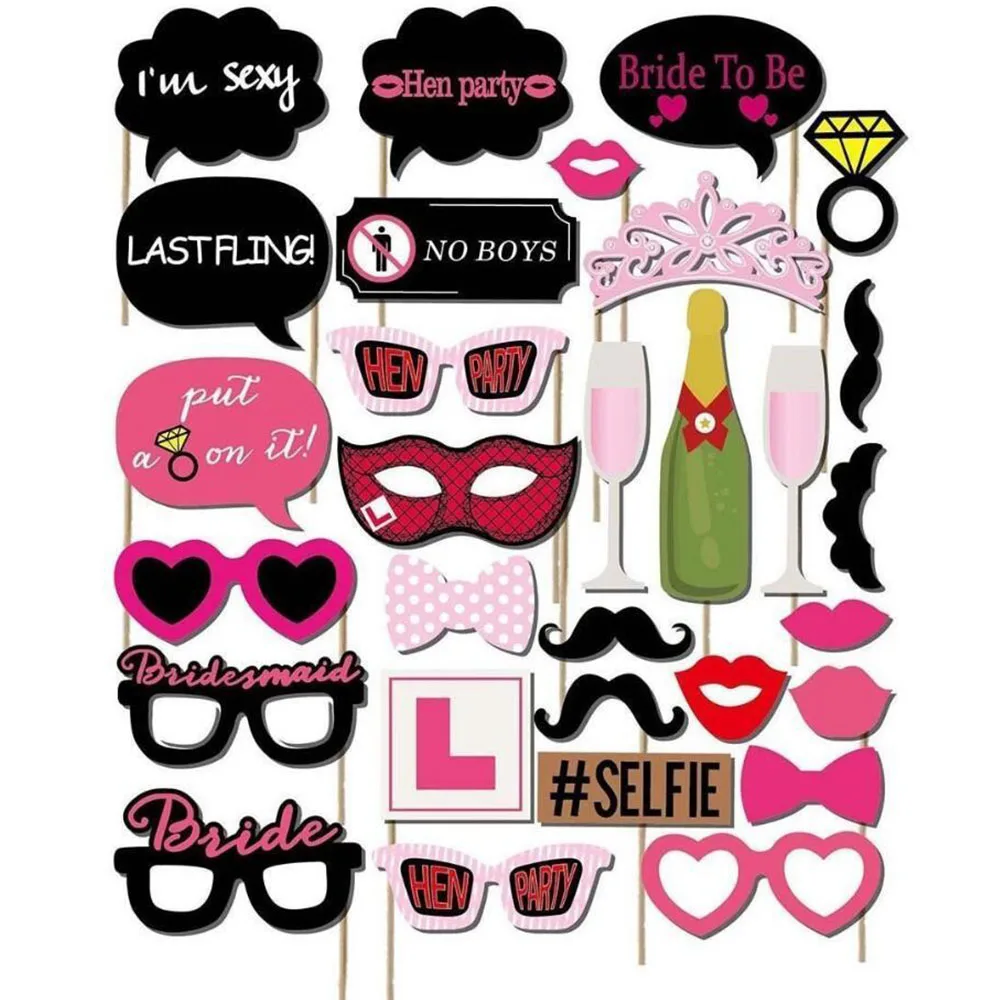 30pcs Wedding Decor Birthday Party Photo Props DIY Bride To Be Funny Photobooth Props Decoration - Color: RE1697