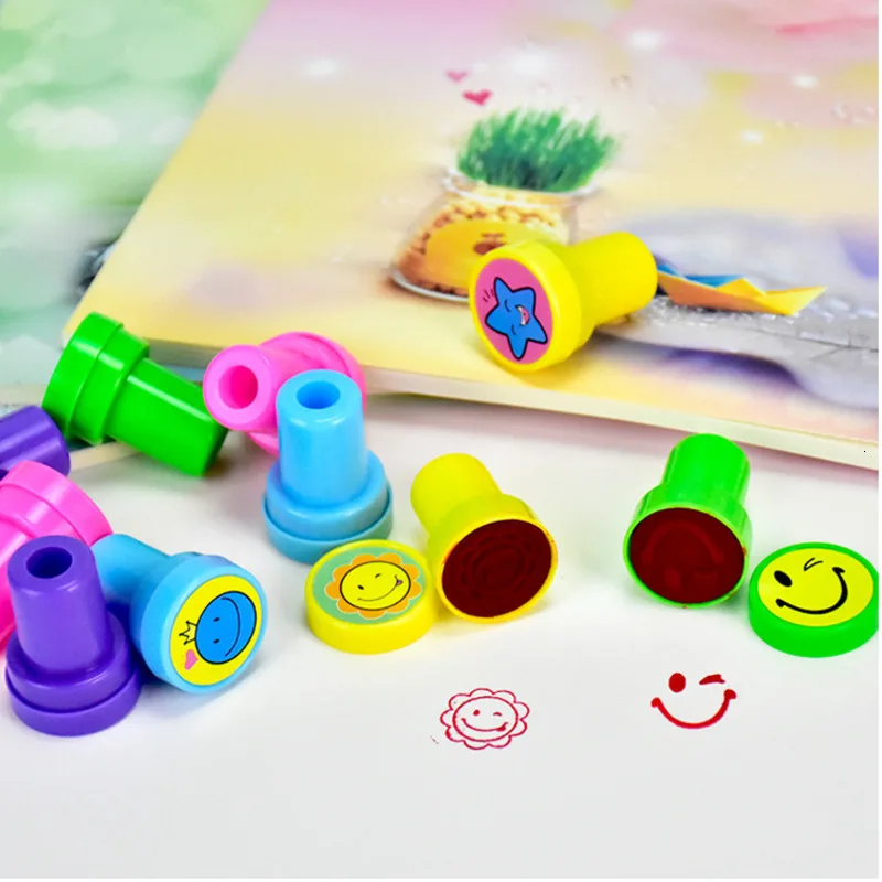 10pcs/Set Children Toy Stamps Cartoon Smiley Face Kids Seal For Scrapbooking Stamper DIY Painting Photo Album Decor