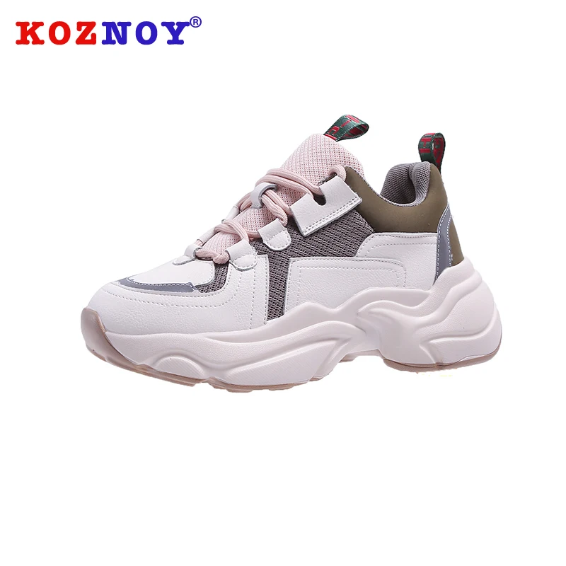 

Koznoy Sneakers Women Spring Autumn Fashion Thick Bottom Dropshipping Breathable Waterproof Platform Lace Leisure Women Shoes