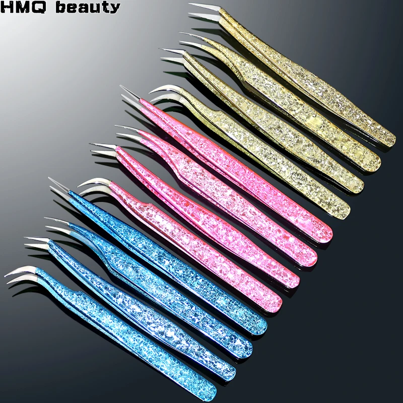 Eyelash Tweezers Ice Flower Anti-static 3D Accurate Professional Eyebrows Lash Extension Makeup Tools