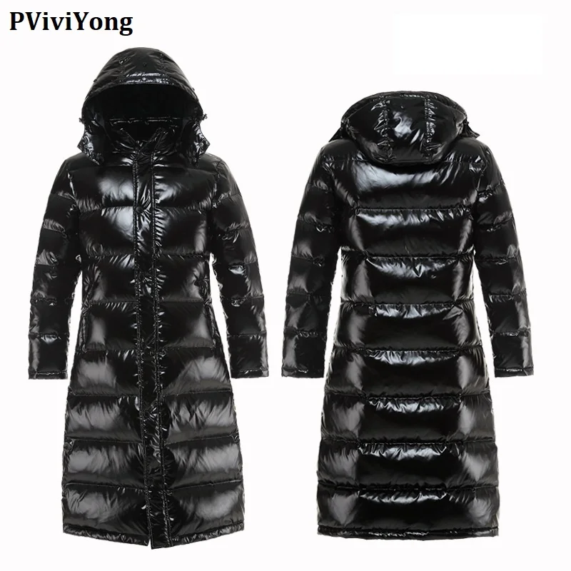 PViviYong зимняя высококачественная мужская куртка с капюшоном на белом утином пуху, модная удлиненная парка, мужское пальто, большие размеры, S-4XL 1836