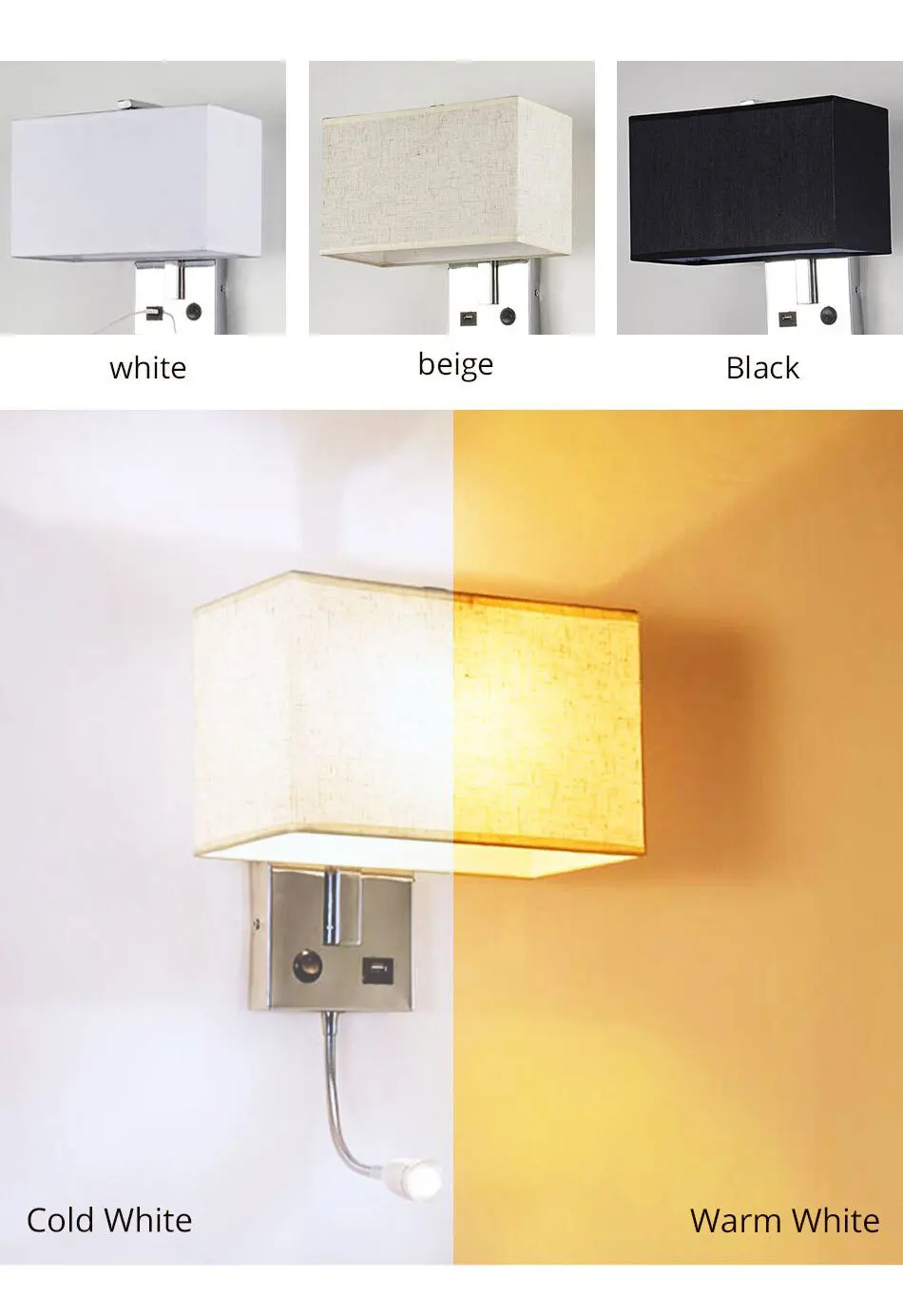 LED Wall Light USB Switch Sconce Bedroom Indoor Lighting Fixtures Up Wall Mounted E27 Bulb Hotel Cube Modern Loft Decor Lamp