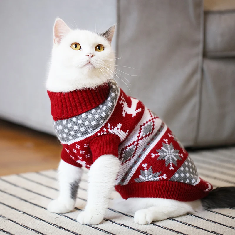 Jersey de Cuello Alto de Rayas Suaves y cálidas y Transpirables para Perros Alinory Pet Sweater Azul Invierno Rojo S-Azul Gatos 