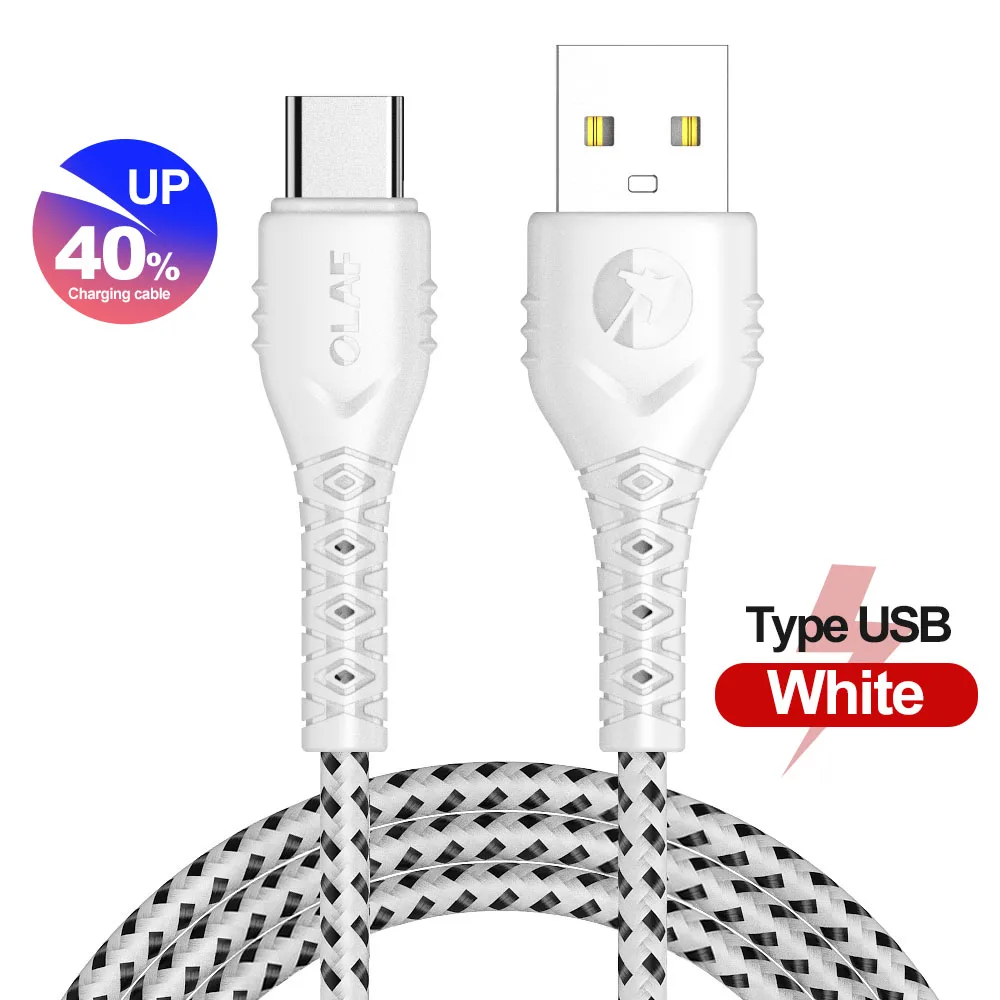 Олаф 2.4A Micro USB кабель Быстрая зарядка USB C кабель для samsung S9 Xiaomi huawei мобильный телефон Быстрая зарядка type-C USB кабель для передачи данных - Color: Type C White