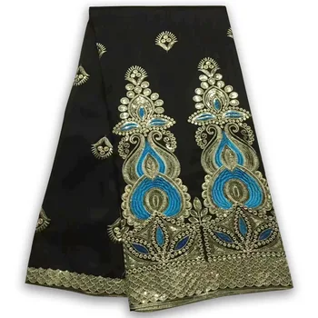 

black Indian Ankara George Lace Fabric 2019 High Quality Sequined African Lace For Woman Or Man Wedding Party Dress GB-568