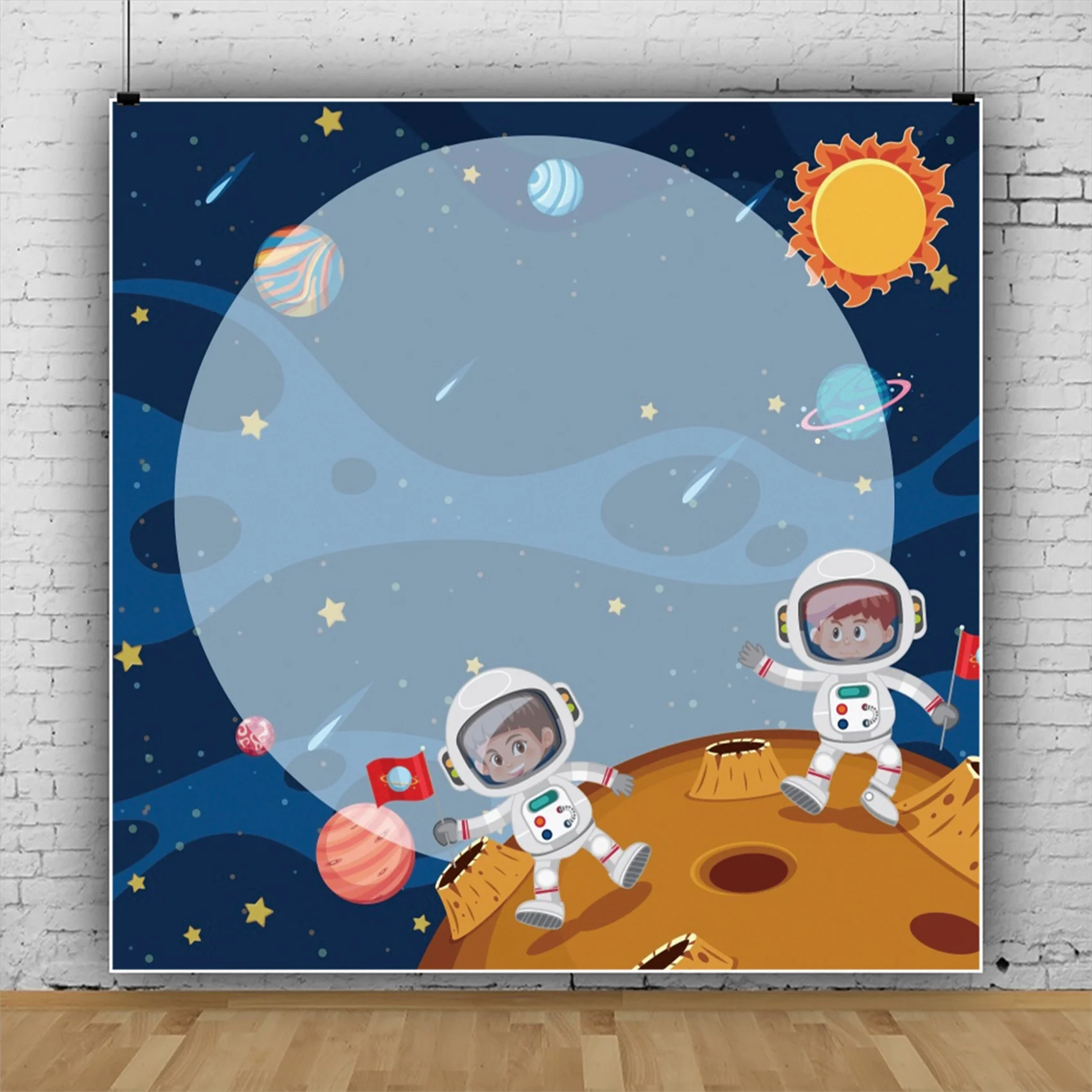 

Laeacco Cartoon Space Astronaut Baby Birthday Custom Portrait Backdrop Photographic Photo Background For Photo Studio