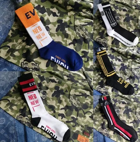 Бренд Evisu повседневные хлопковые мужские носки Модные дышащие теплые чулки спортивные мужские и женские парные носки - Цвет: 5 pairs 13