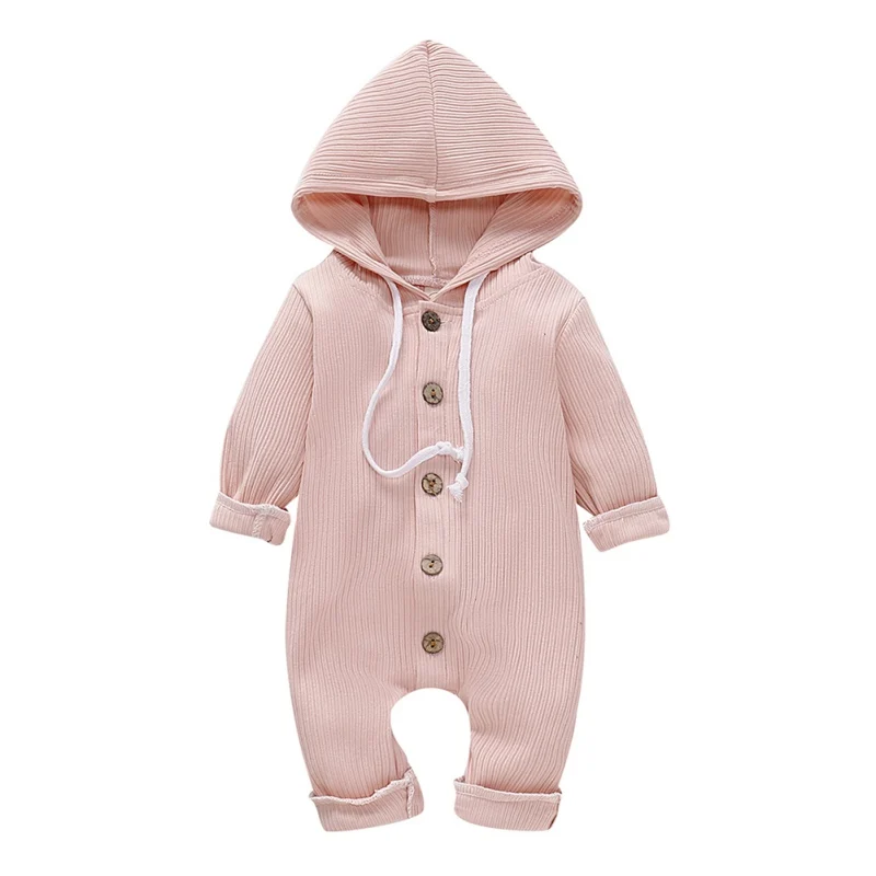 newborn clothes Baby Romper Autumn Infant Baby Girls Boys Long Sleeve Solid Print Hoodie Rompers Kids - Color: P