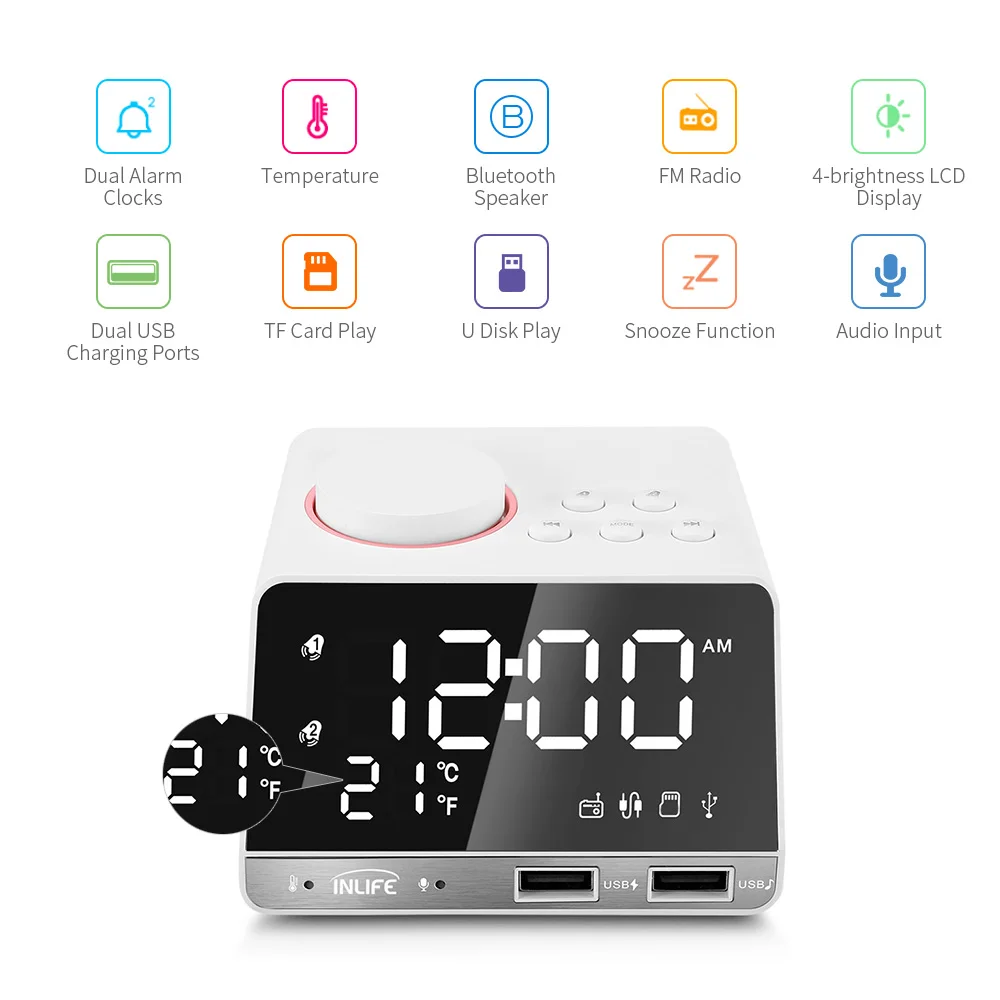 Inlife K11 многофункциональные часы будильник Динамик FM радио Bluetooth 4 2 с Порты usb