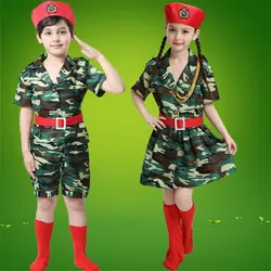 Платье для маленьких девочек скаутская форма Камуфляжный армейский костюм удобный маскарадный костюм на Хэллоуин Детский комплект одежды
