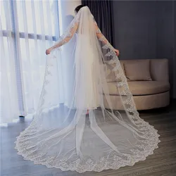 Mantilla Lace Wedding Veil Sparkling Sequins Lace Long Bridal Veil with Comb White Ivory 3 Meters Bride Veil Wedding Accessories