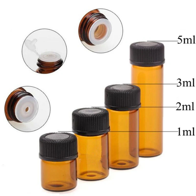 1ml 2ml 3ml 5ml Empty Amber Glass Essential Oil Bottle Thin Glass Small Amber Perfume Oil Vials Sample Test Bottle 5PCS/Pack glass bottles mini glass bottles mini perfume bottles aromatherapy diffuser bottle