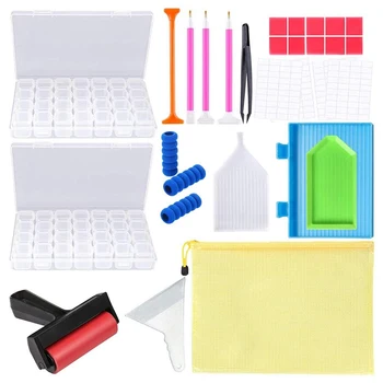 

5D Diamond Painting Kit and Accessories, with Diamond Painting Fixing Tools and 2 Packs of 28 Diamond Storage Boxes