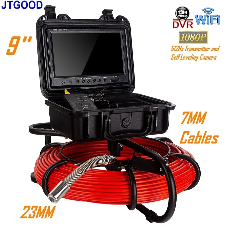 택시 DVR 셀프 레벨링 내장 512Hz 송신기 Sonde, 파이프 위치 내시경용, 23mm 배수관 검사 카메라, 9 인치, 7mm