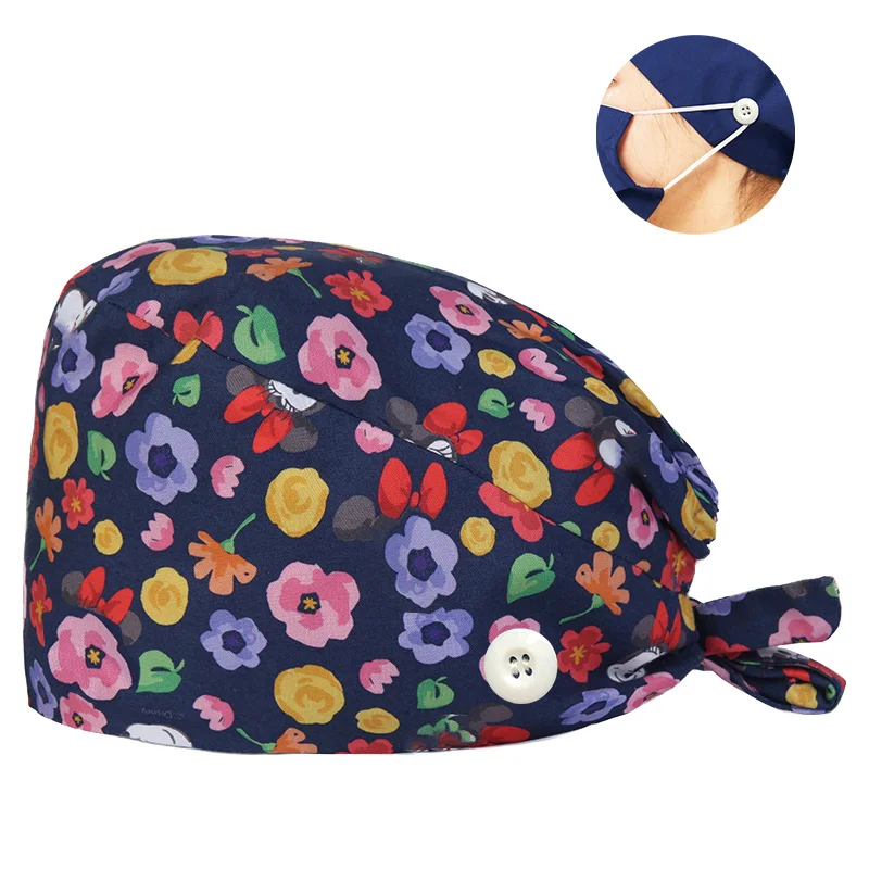 Surgical Scrub Cap Printing Medical Working Hat 100% Cotton Women Men Beautician Dust Proof Cooking Chef Nurse Head Caps