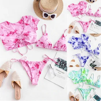 

2020 New Women's Biquini Floral Print Bathing Suit Three Underwear Sets Push Up Padded Monokini Hot Sexy Lengerie Traje de baño