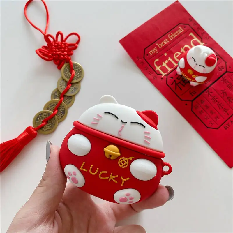 Для Airpods Pro 3D милый чехол с изображением из мультфильма Lucky Cat Earpods Для Apple Airpods 3 Kawaii китайский год беспроводной чехол для наушников - Цвет: F