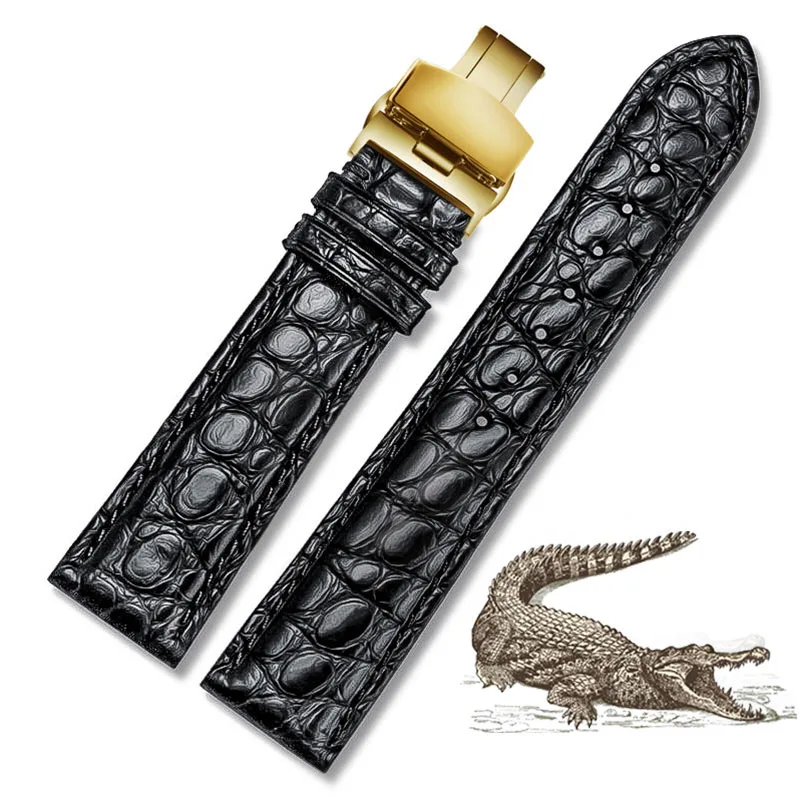 OTMENG высокое качество ремешок для часов 18 мм 19 мм 20 мм 21 мм 22 мм ремешок из крокодиловой кожи Подходит для всех брендов часы браслет - Цвет ремешка: Черный серый