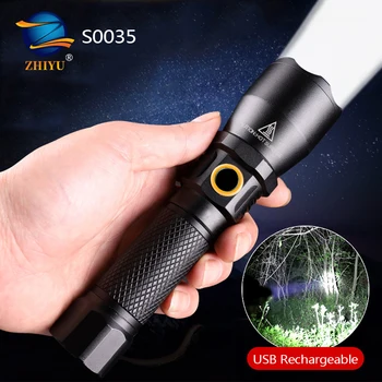 

ZHIYU Powerful L8 Led Flashlight Outdoor LED Torch Light Uses 18650 Battery Rechargeable Camping Light with Charging Display