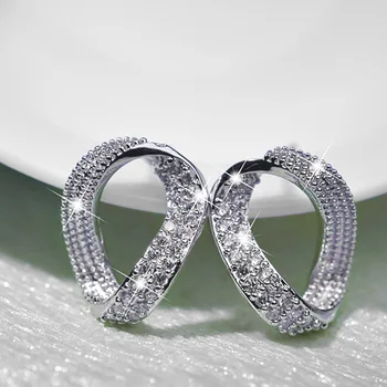 

Huitan Crooked O Shape Stud Earrings Women Inlaid Shiny Cubic Zircon Simple Stylish Daily Wear Versatile Earring Fashion Jewelry